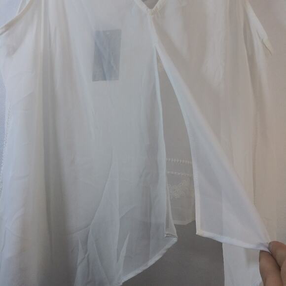 Gazelle White Embroidered Asymmetrical Tank Top Sheer Size M - Picture 11 of 11